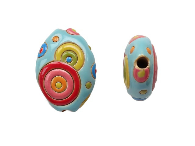 Golem Design Studio Carnival Circles Medium Stoneware Almond Bead, 24.5mm