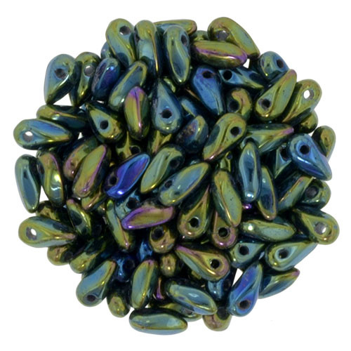 Czech Mini Dagger Beads 2.5/6mm Tube 2.5" : Matte - Iris - Green