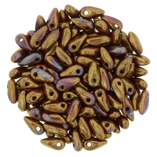 Czech Mini Dagger Beads 2.5/6mm Tube 2.5" : Bronze Luster Iris - Opaque Red