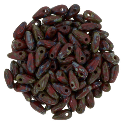 Czech Mini Dagger Beads 2.5/6mm Tube 2.5" : Opaque Red - Picasso