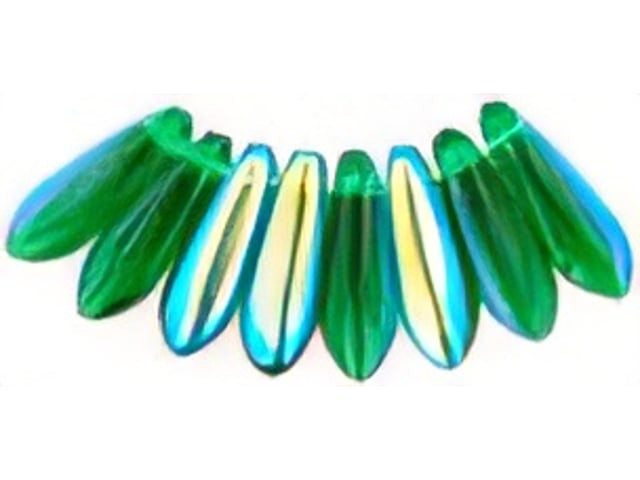 Czech Dagger 10 x 3mm : Green AB (strand) by Starman