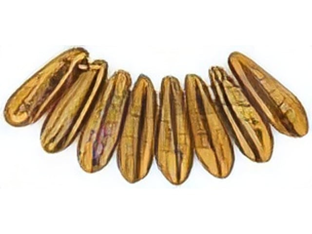 Czech Dagger 10 x 3mm : Luster - Transparent Gold/Smokey Topaz (strand) by Starman