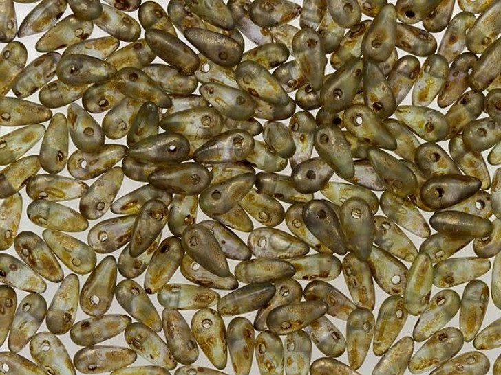 Czech Glass 2.5 x 6mm Aquamarine Copper Picasso Mini Dagger Beads, 2.5-Inch Tube by Starman