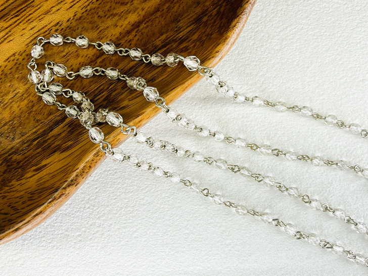 4mm Czech Glass Silver-Lined Crystal Fire-Polish Beaded Chain, Antique Silver Chain, 39"
