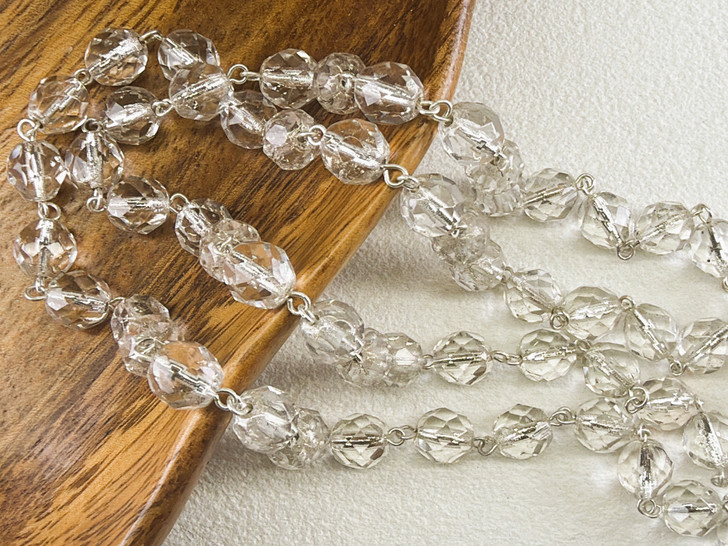 8mm Czech Glass Silver-Lined Crystal Fire-Polish Beaded Chain, Silver-Plated Chain, 39"