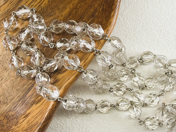 8mm Czech Glass Silver-Lined Fire-Polish Beaded Chain, Antique Silver Chain, 39"