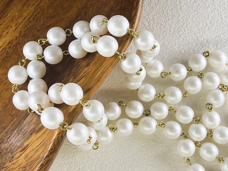 8mm Czech Glass Snow Pearl Beaded Chain, Bronze Chain, 39"