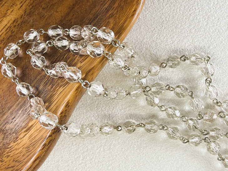 6mm Czech Glass Silver-Lined Crystal Fire-Polish Beaded Chain, Antique Silver Chain, 39