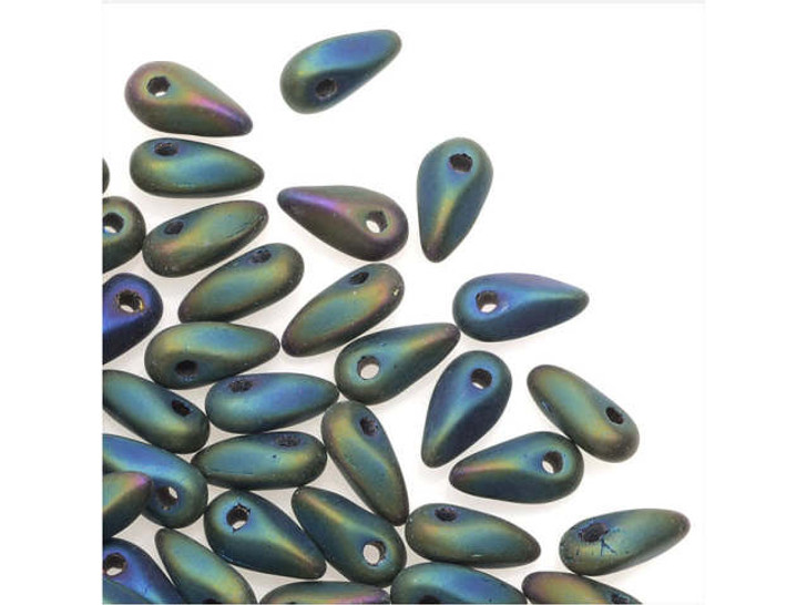 Czech Glass 2.5 x 6mm Matte Iris Green Mini Dagger Beads, 2.5-Inch Tube by Starman