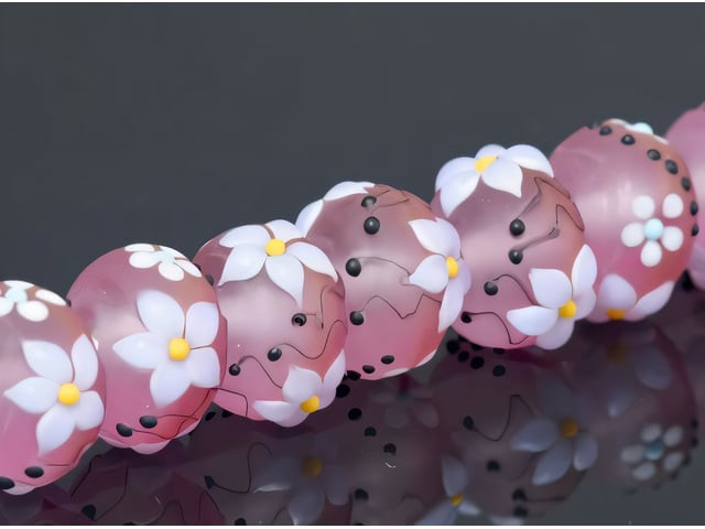 Grace Lampwork 13x9mm Blush Dew Rondelle Bead (each)