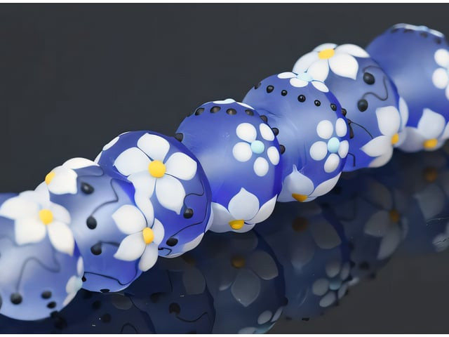 Grace Lampwork 13x9mm Midnight Dew Rondelle Bead (each)