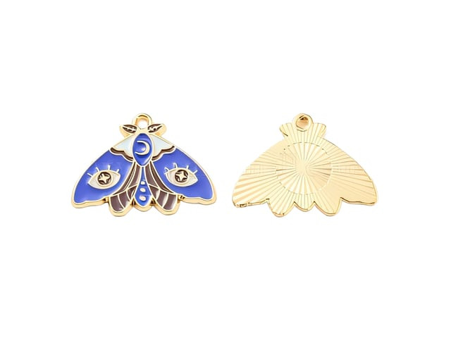 Royal Blue Enamel Moth Charm with Gold Finish 28x21.5mm