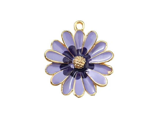 Lilac Enamel Daisy Flower Charm with Gold Finish 28mm