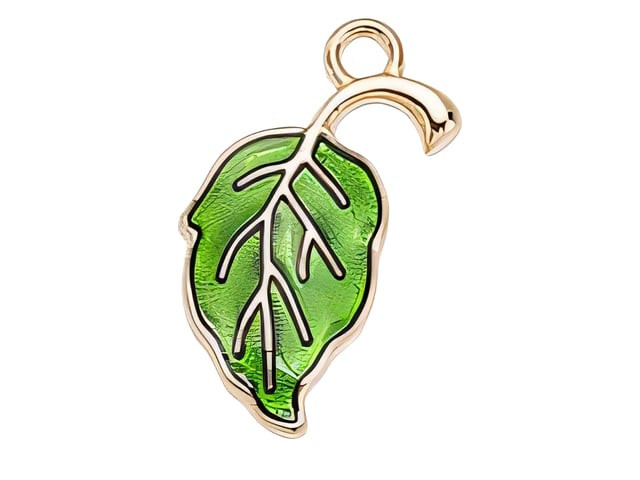 Green Enamel Leaf Charm with Light Gold Finish 20mm
