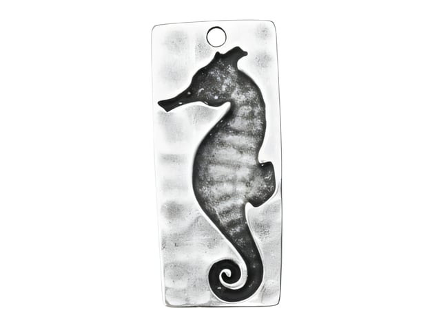 Antique Silver Seahorse Pendant, 41.3x18.4mm