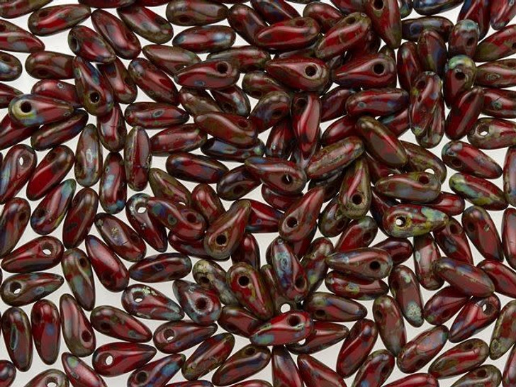 Czech Glass 2.5 x 6mm Opaque Red Picasso Mini Dagger Beads, 2.5-Inch Tube by Starman