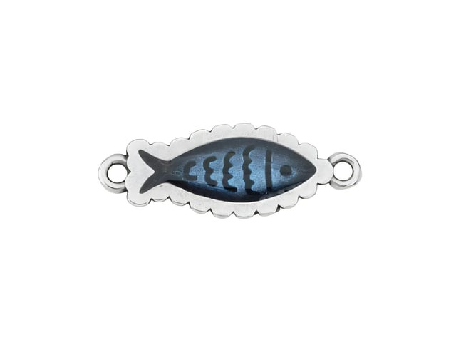Deep Blue Fish Connector, Antique Silver Finish, 27x9.9mm