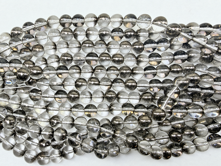 Vintage Czech Glass Round, Luster Transparent Gray, 7mm