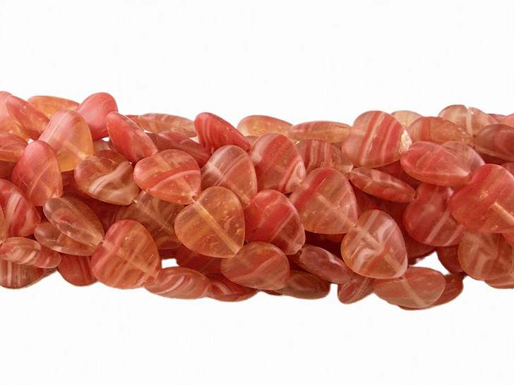 Hurricane Glass Heart Beads, Red & Topaz Swirl, 9mm