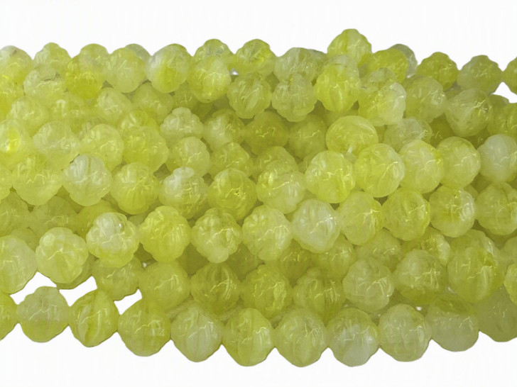 Vintage Hurricane Glass Rosebud Beads, Yellow Swirl, 8mm