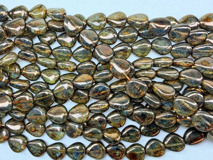Vintage Czech Glass Drop Nugget Beads, Crystal Picasso, 12x11mm