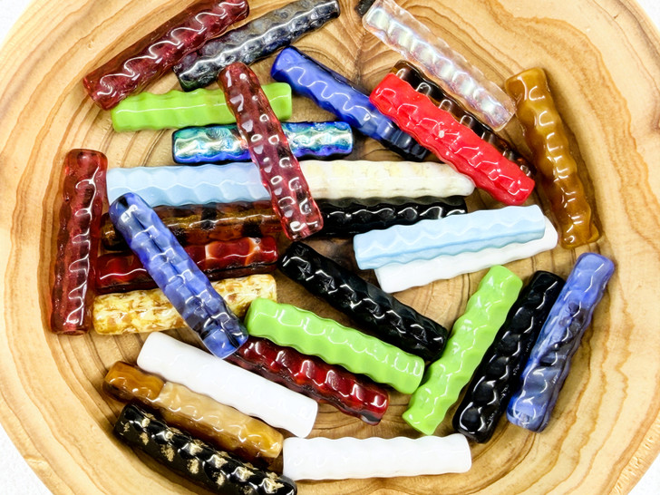 Vintage Czech Glass Tube Beads, Mult Colors, 30x6mm