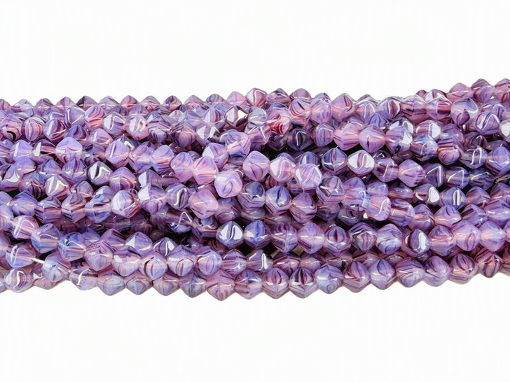 Vintage Hurricane Glass Bicone, Purple Swirl, 5mm
