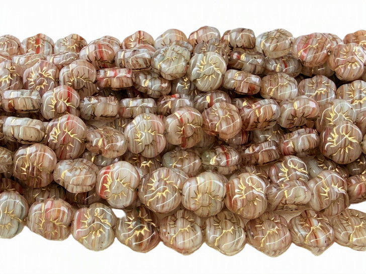 Vintage Hurricane Glass Pansy Beads, Dusty Taupe Swirl, 9mm