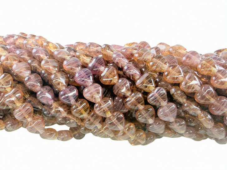 Hurricane Glass Heart Beads, Topaz Pink Luster, 6mm