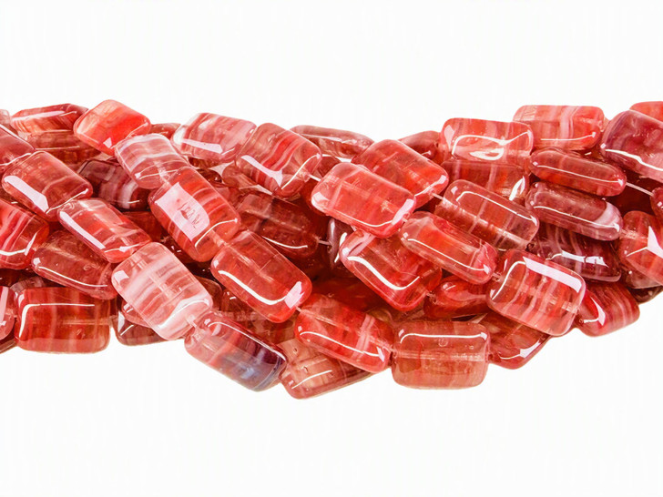 Hurricane Glass Rectangle Beads, Rouge Swirl, 12x8mm