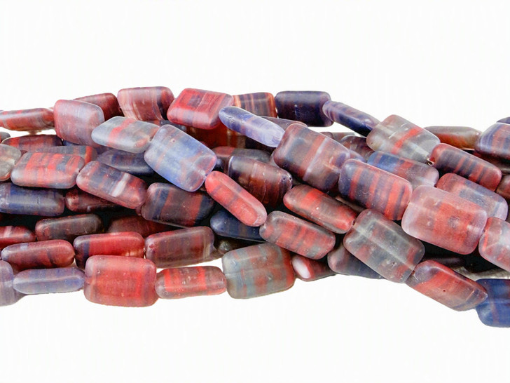 Hurricane Glass Rectangle Beads, Mulberry Swirl, 12x8mm