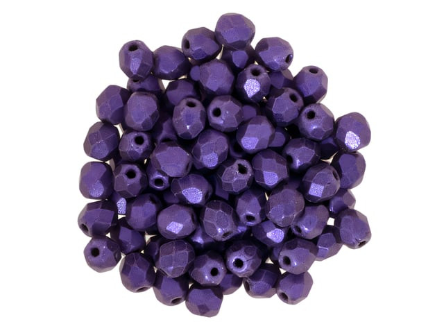 Czech Fire-Polish Glass, 4mm Faceted Round Beads, Metallic Purple Suede