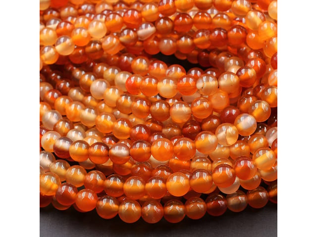 Carnelian Orange-Red 4mm Smooth Round Bead Strand