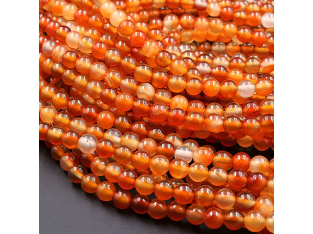 Carnelian Orange-Red 6mm Smooth Round Bead Strand