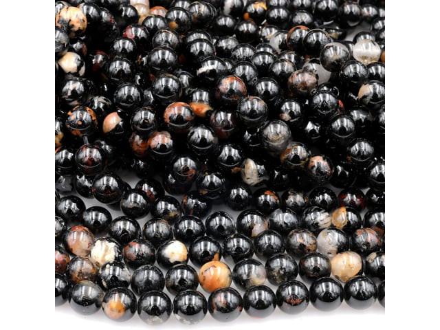 Black Tourmaline 4mm Smooth Round Bead Strand