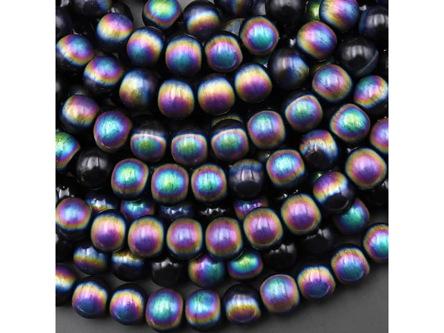 Mystic Rainbow Black Titanium Agate 6mm Smooth Round Bead Strand