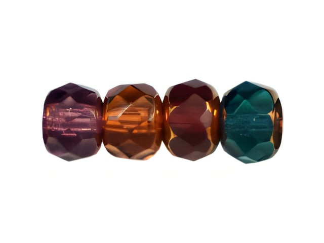 Czech Gem-Cut Rondelle 6 x 4mm : Copper Multi Color Dark Mix (25pc Strand) by Starman