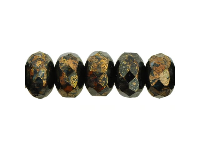 Czech Gem-Cut Rondelle 11 x 7mm Jet Bronze Picasso (25pc Strand) by Starman