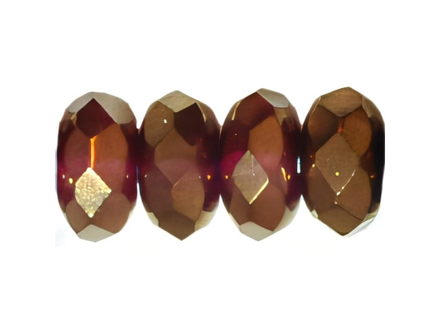 Czech Gem-Cut Rondelle 7 x 5mm : Fuchsia - Bronze Vega (25pcs)