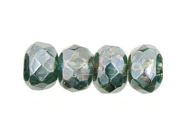 Czech Gem-Cut Rondelle 7 x 5mm Luster Transparent Green (25pc Strand) by Starman