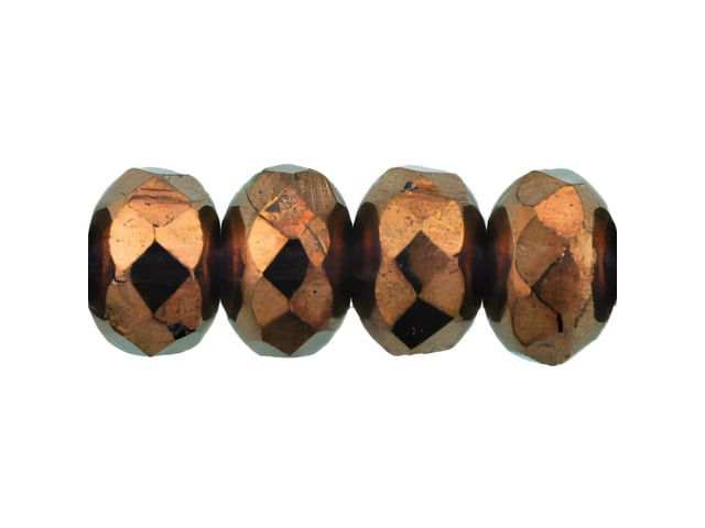 Czech Gem-Cut Rondelle 9 x 6mm Bronze Illusion French Rose (25pc Strand) by Starman
