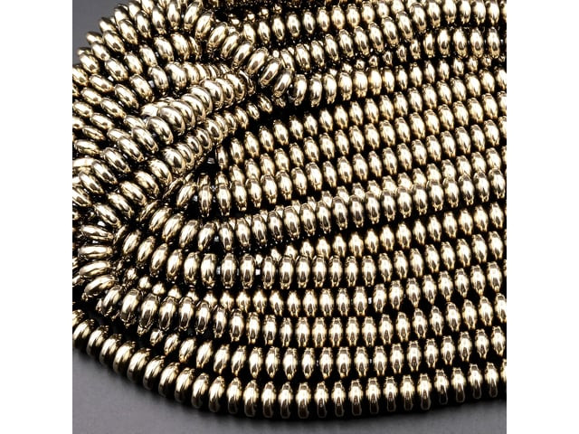 Titanium Pyrite 4mm Smooth Rondelle Heishi Bead Strand