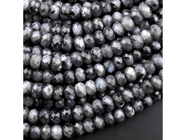 Larvikite (Norway Moonstone) 6mm Faceted Rondelle Bead Strand