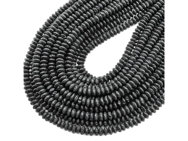 Natural Black Lava 6mm Rondelle Bead Strand
