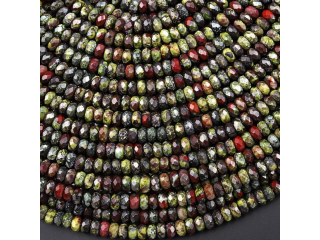 Dragon Blood Jasper 4mm Faceted Rondelle Bead Strand