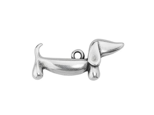Antique Silver-Plated Hanging Dachshund Dog Charm 29.6 x 19mm