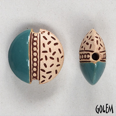 Golem Design Studio Teal Notches & Dots Medium Lentil Bead
