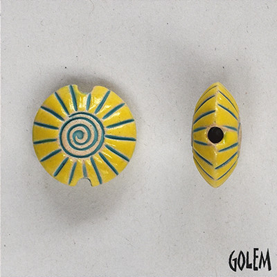 Golem Design Studio Yellow and Blue Spiral Small Lentil Bead