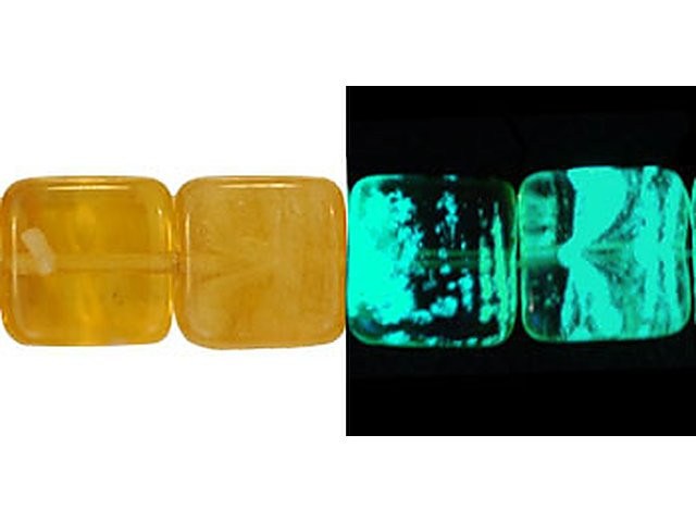 Czech Flat Squares 9mm Glow in the Dark Topaz  (strand) by Starman