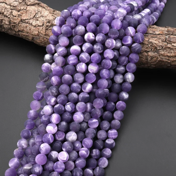 Matte Purple Amethyst 4mm Round Bead Strand - AAA Grade